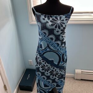 Urban Outfitters Blue Multi Abstract Spaghetti Strap Maxi Dress